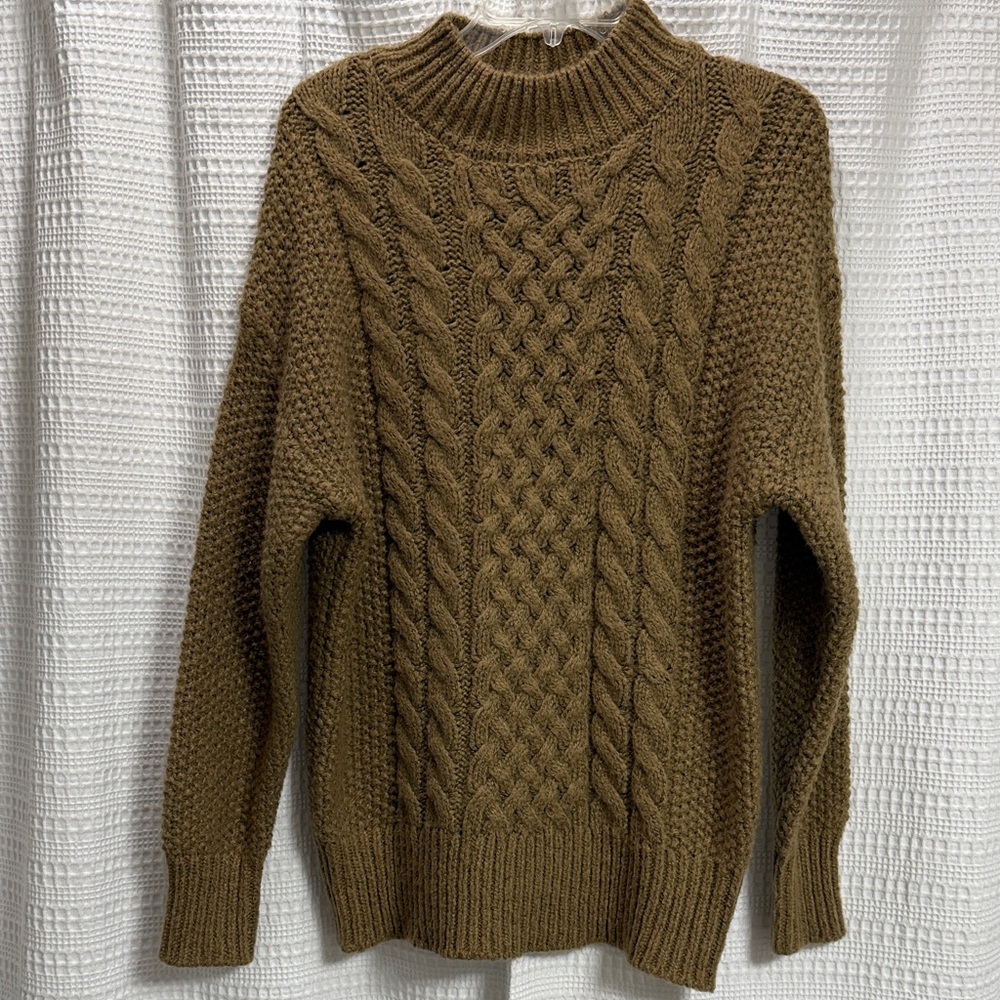 Fisherman Tan Cable Knit Crewneck Sweater SZ 8/M Camel mixed knit Gorpcore‎ prep